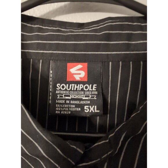 Southpole Black Striped Men's Roll Tab Long Sleeve Button Up Shirt Size 5XL - Picture 2 of 6